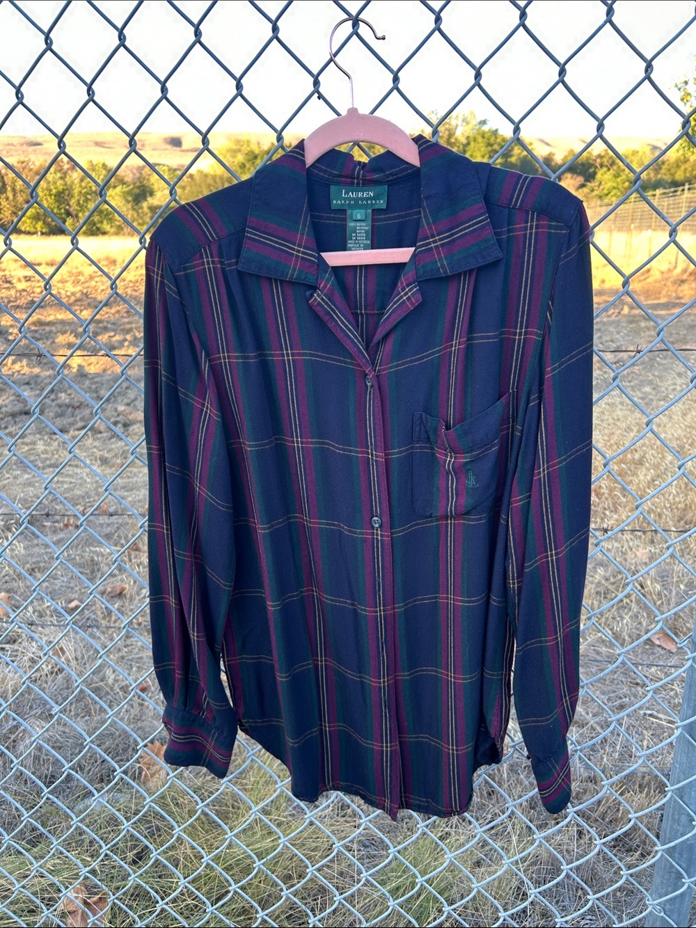 Lauren Ralph Lauren Navy Multicolor Plaid Button-Up Blouse